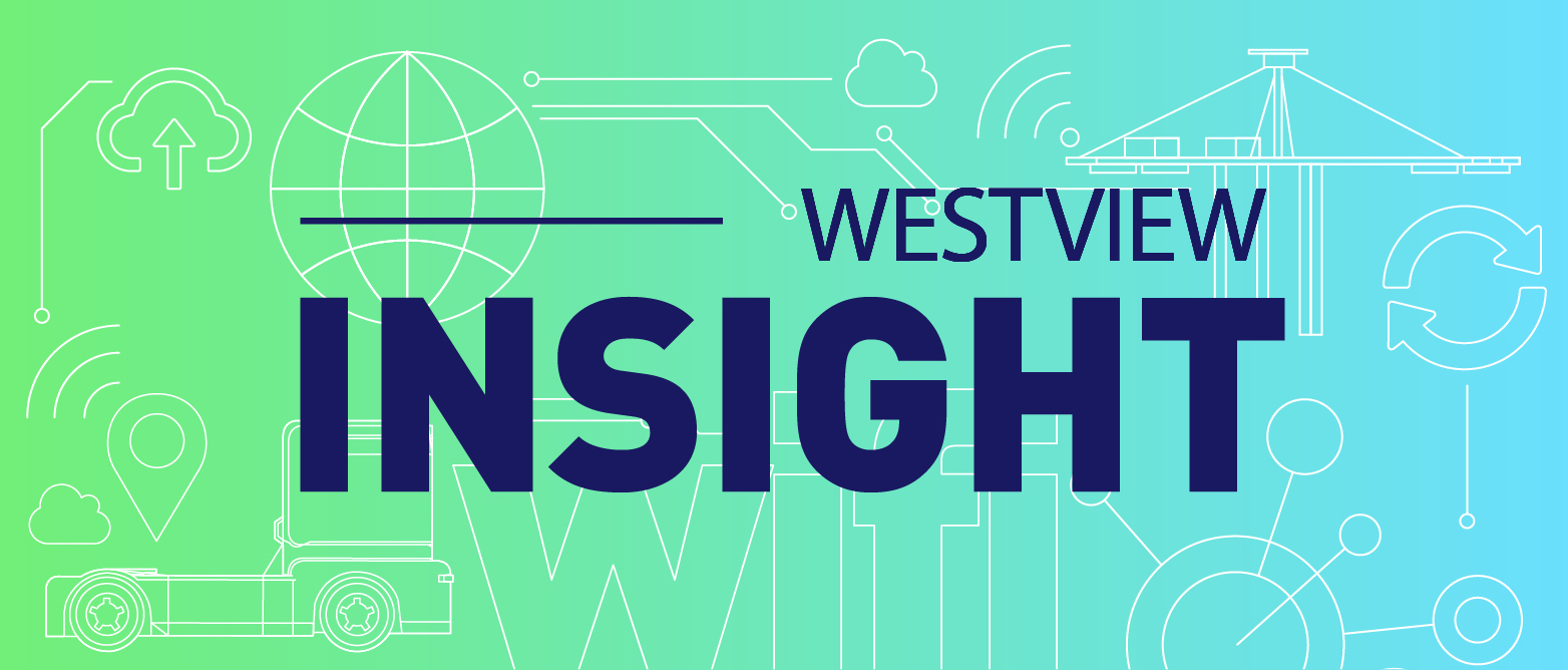 Westview Insight graphic featuring digital logistics networks, smart transportation icons, and futuristic technology illustrations.